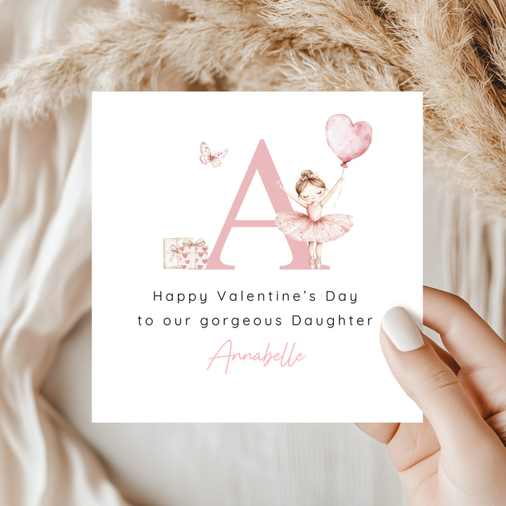 Personalised Pink Ballerina Initial Happy Valentine's Day Card