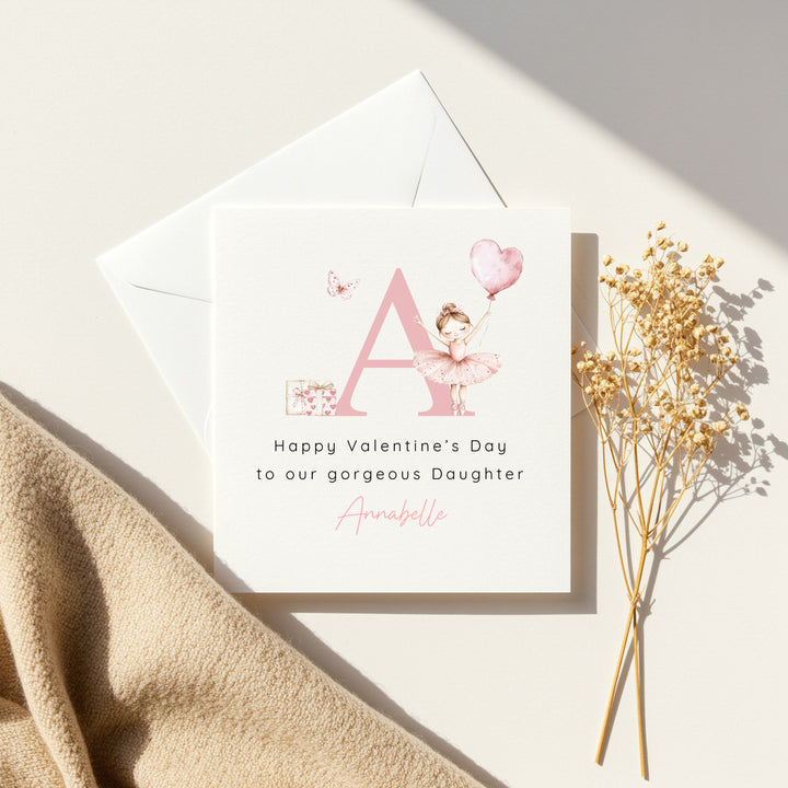 Personalised Pink Ballerina Initial Happy Valentine's Day Card