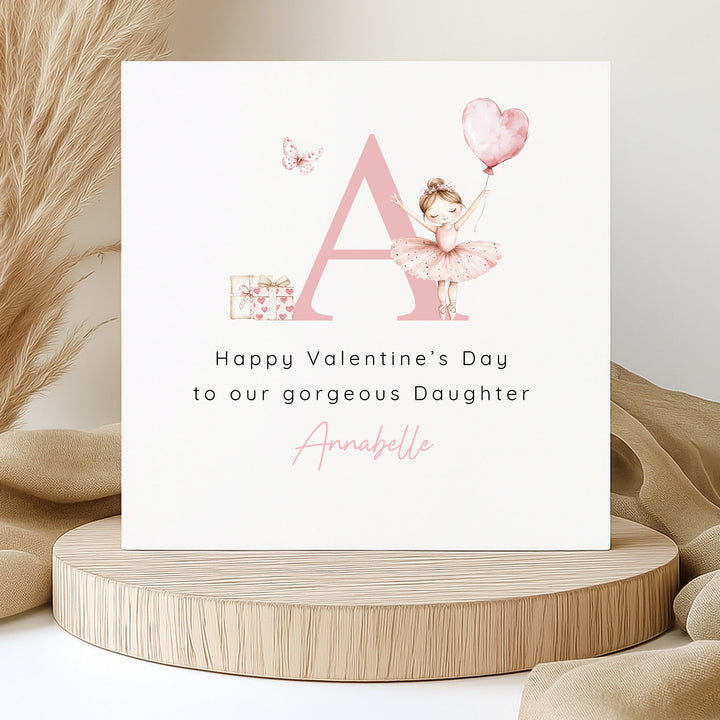 Personalised Pink Ballerina Initial Happy Valentine's Day Card