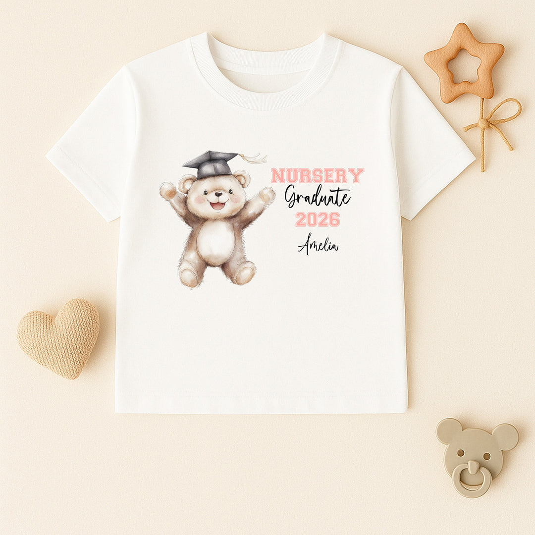 Personalised Pink Bear Nursery Graduation T-Shirt