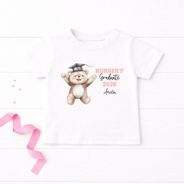 Personalised Pink Bear Nursery Graduation T-Shirt