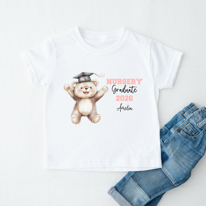 Personalised Pink Bear Nursery Graduation T-Shirt