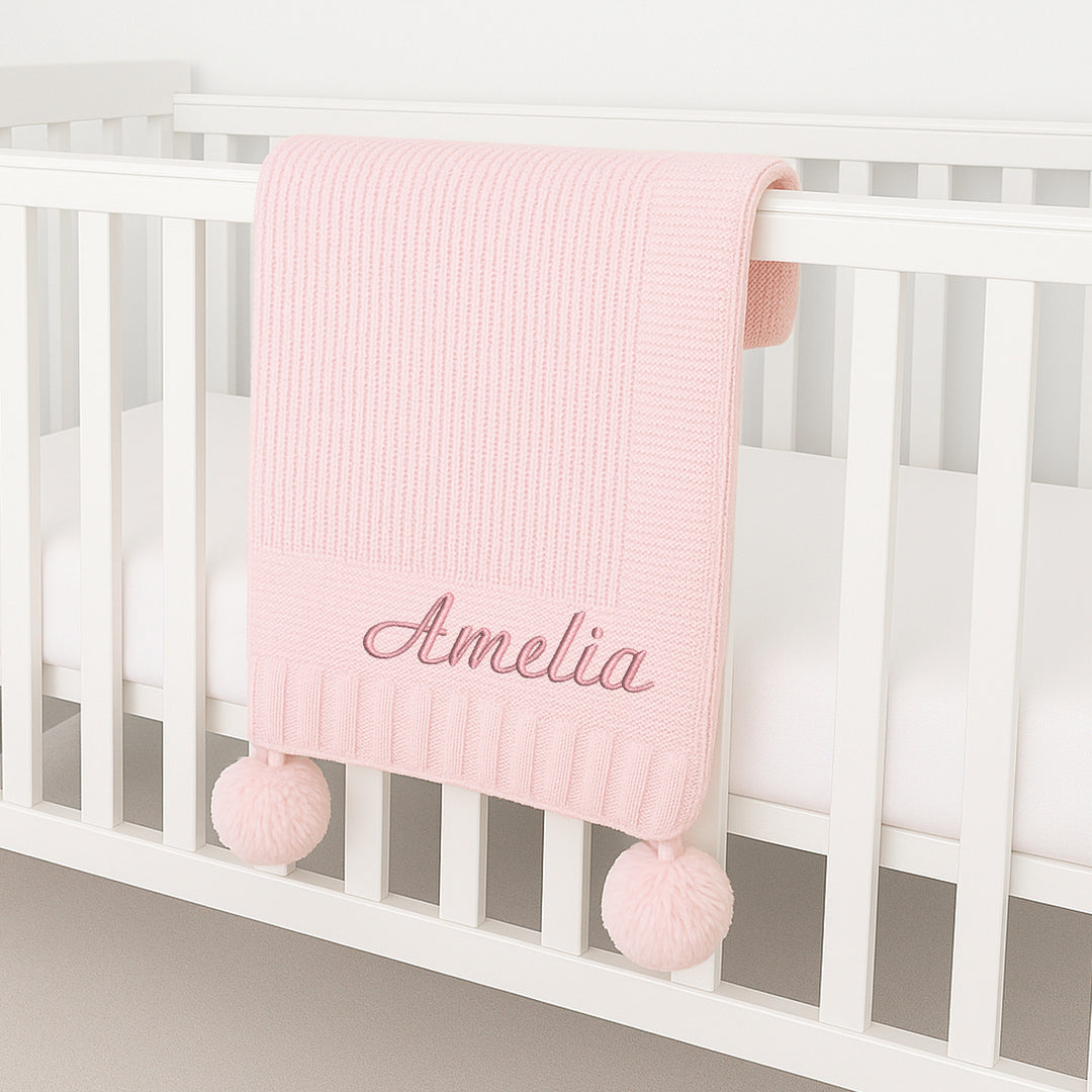 Personalised Pink Embroidered Knitted Baby Blanket