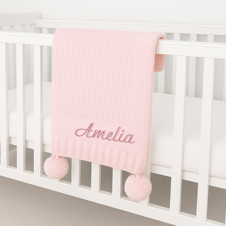Personalised Pink Embroidered Knitted Baby Blanket