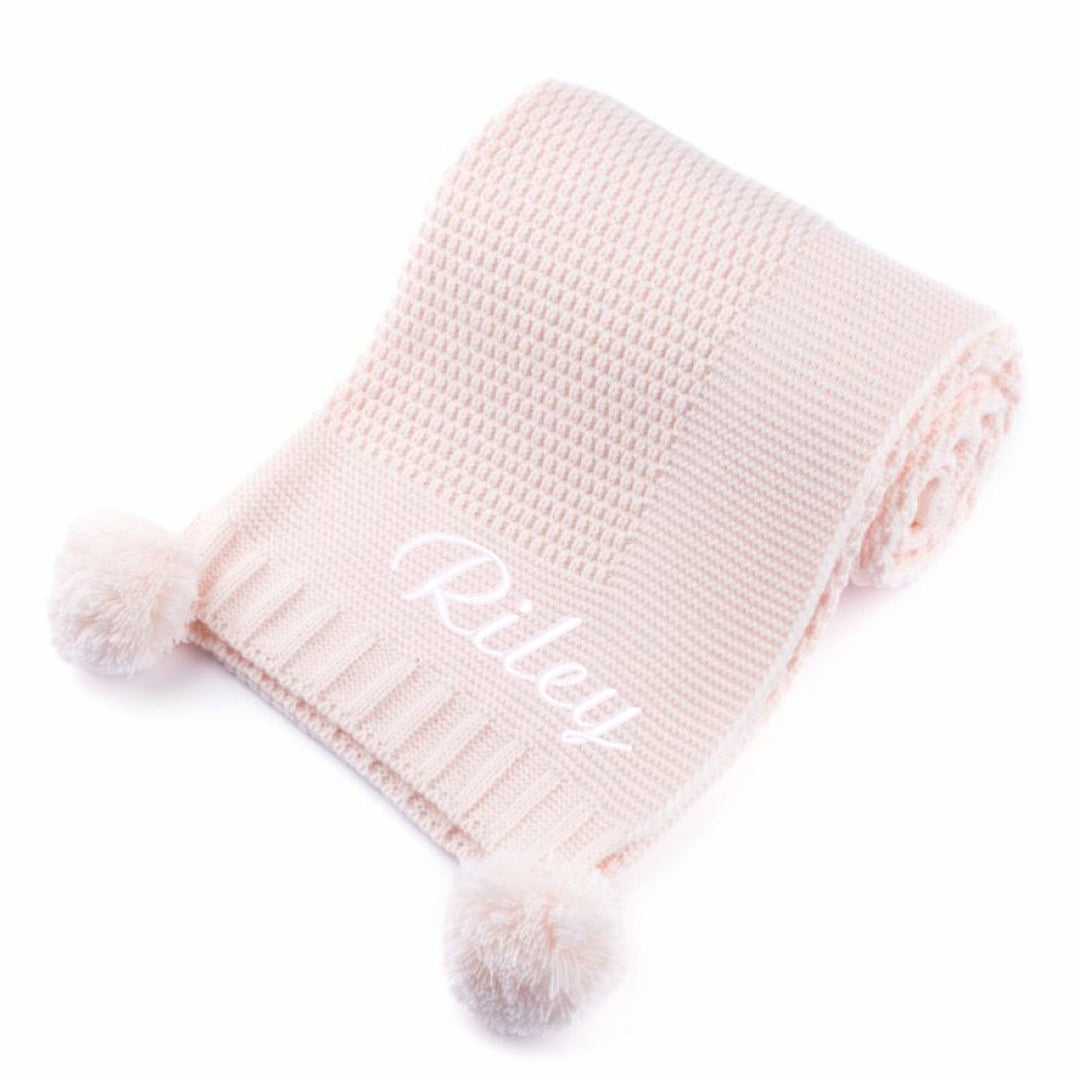 Personalised Pink Embroidered Knitted Baby Blanket