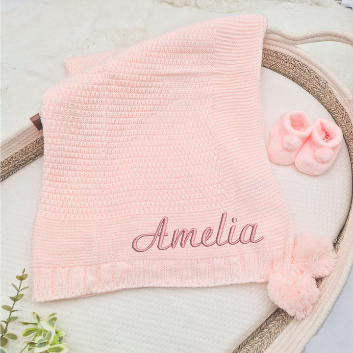 Personalised Pink Embroidered Knitted Baby Blanket