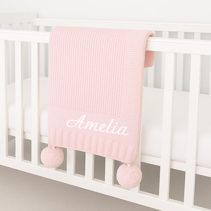 Personalised Embroidered Knitted Baby Blanket