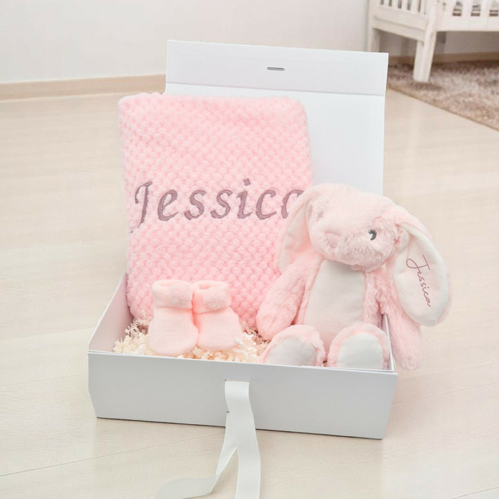 Girls Pink Blanket and Teddy Personalised Gift Hamper Set