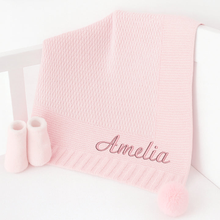 Personalised Pink Embroidered Knitted Baby Blanket