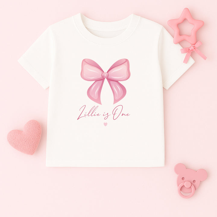 Personalised Pink Bow Birthday T-shirt