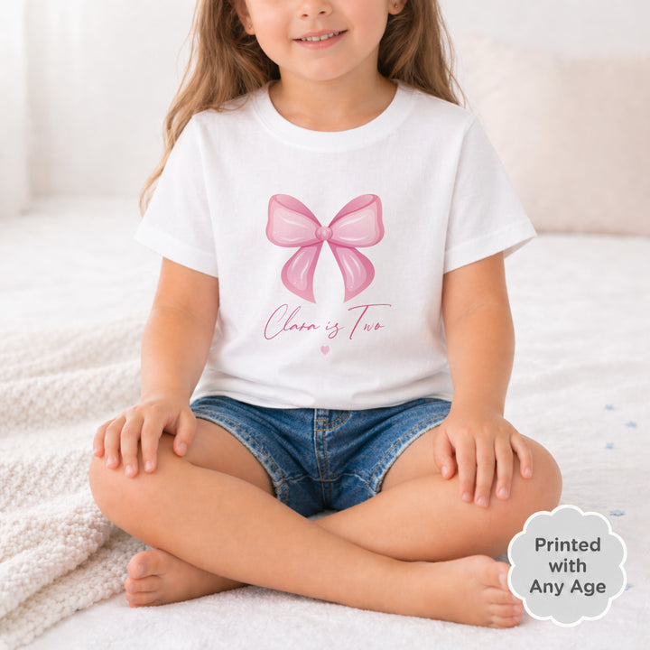 Personalised Pink Bow Any Age Birthday T-shirt