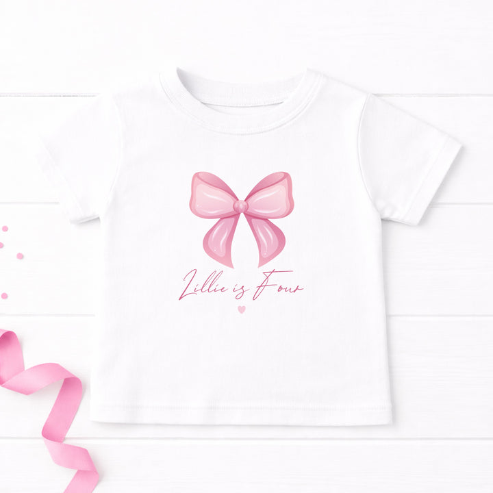 Personalised Pink Bow Any Age Birthday T-shirt