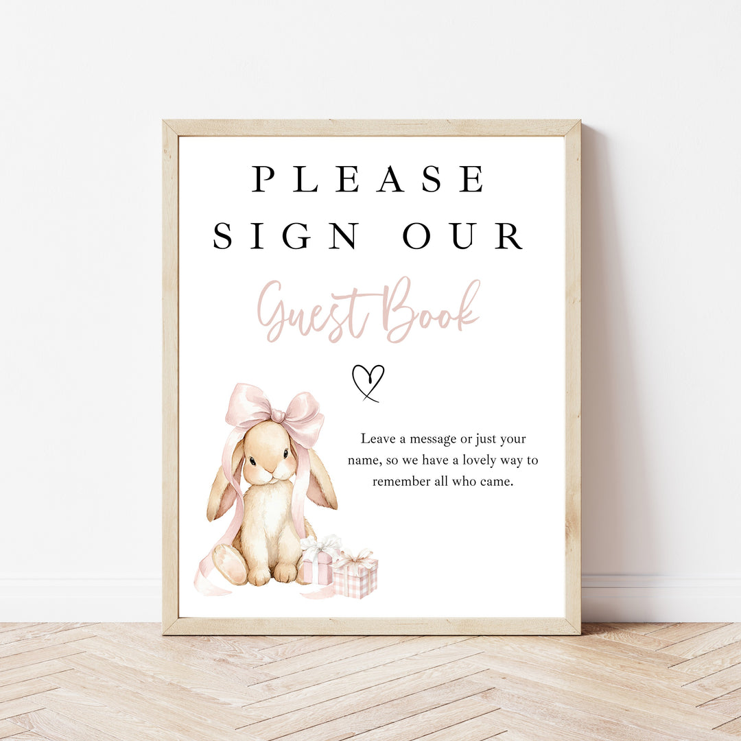 Personalised Pink Bow Bunny First Birthday Guest Book