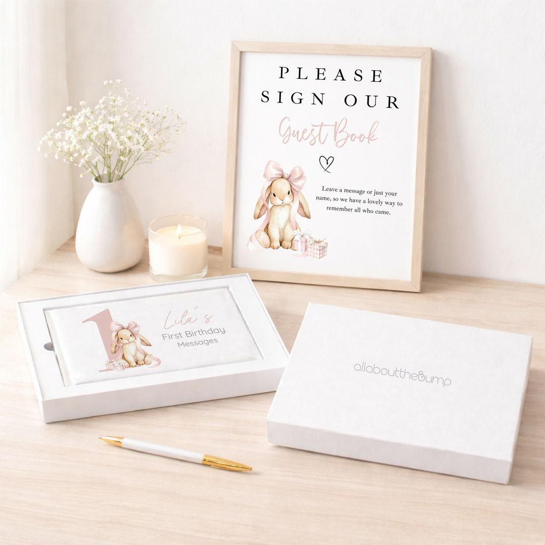 Personalised Pink Bow Bunny First Birthday Guest Book