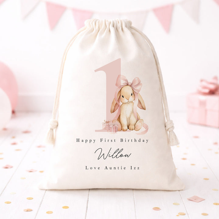 Personalised Pink Bow Bunny Birthday Gift Sack