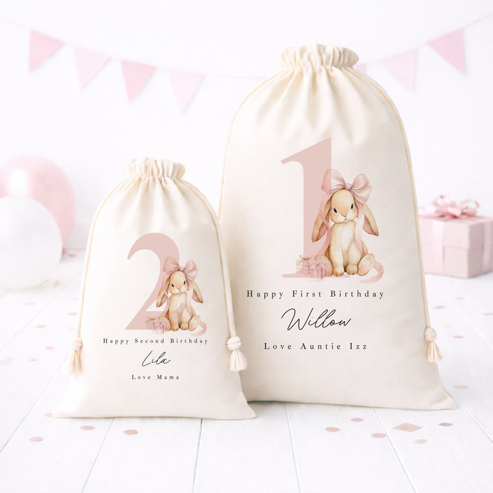 Personalised Pink Bow Bunny Birthday Gift Sack