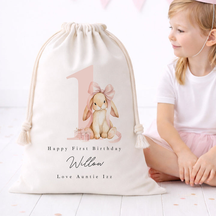 Personalised Pink Bow Bunny Birthday Gift Sack