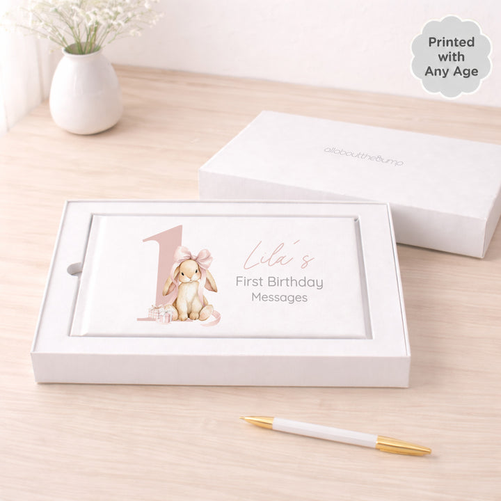 Personalised Pink Bow Bunny Any Age Birthday Guest Book