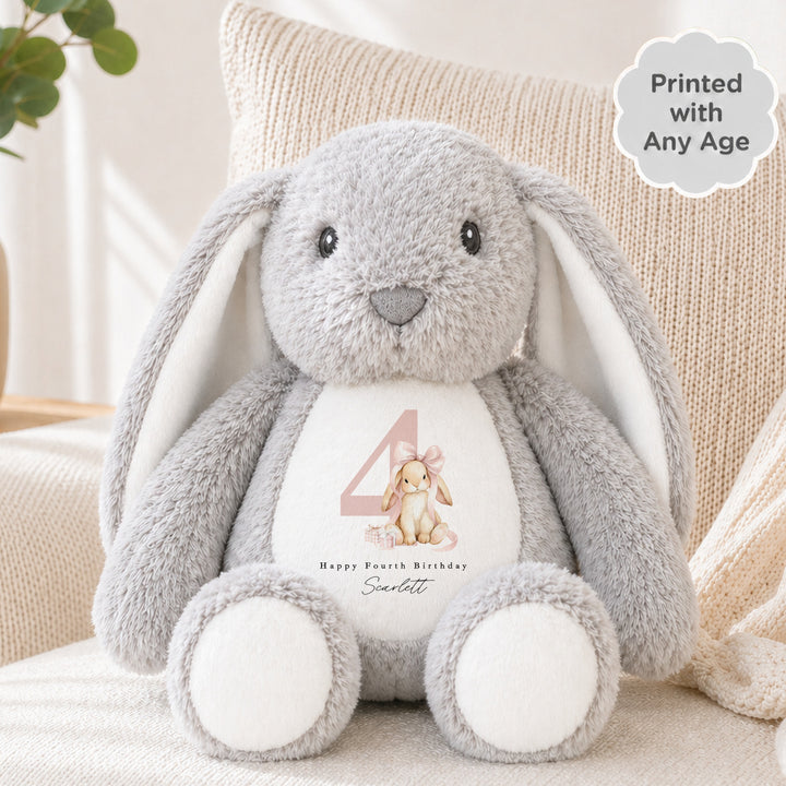 Personalised Pink Bow Bunny Any Age Birthday Teddy