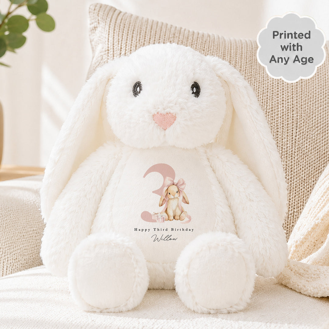 Personalised Pink Bow Bunny Any Age Birthday Teddy