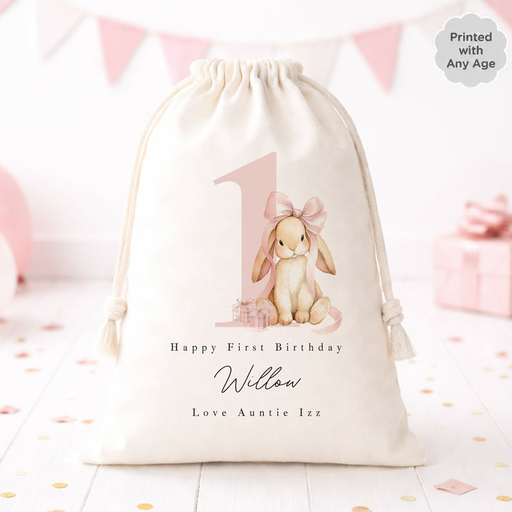 Personalised Pink Bow Bunny Birthday Gift Sack