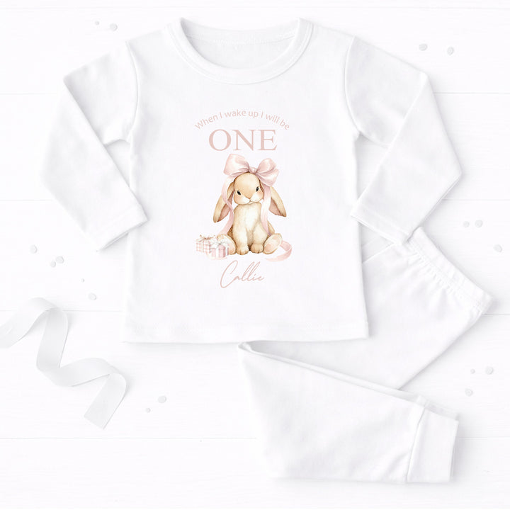 Personalised Pink Bow Bunny When I Wake Up I Will Be One First Birthday Pyjamas