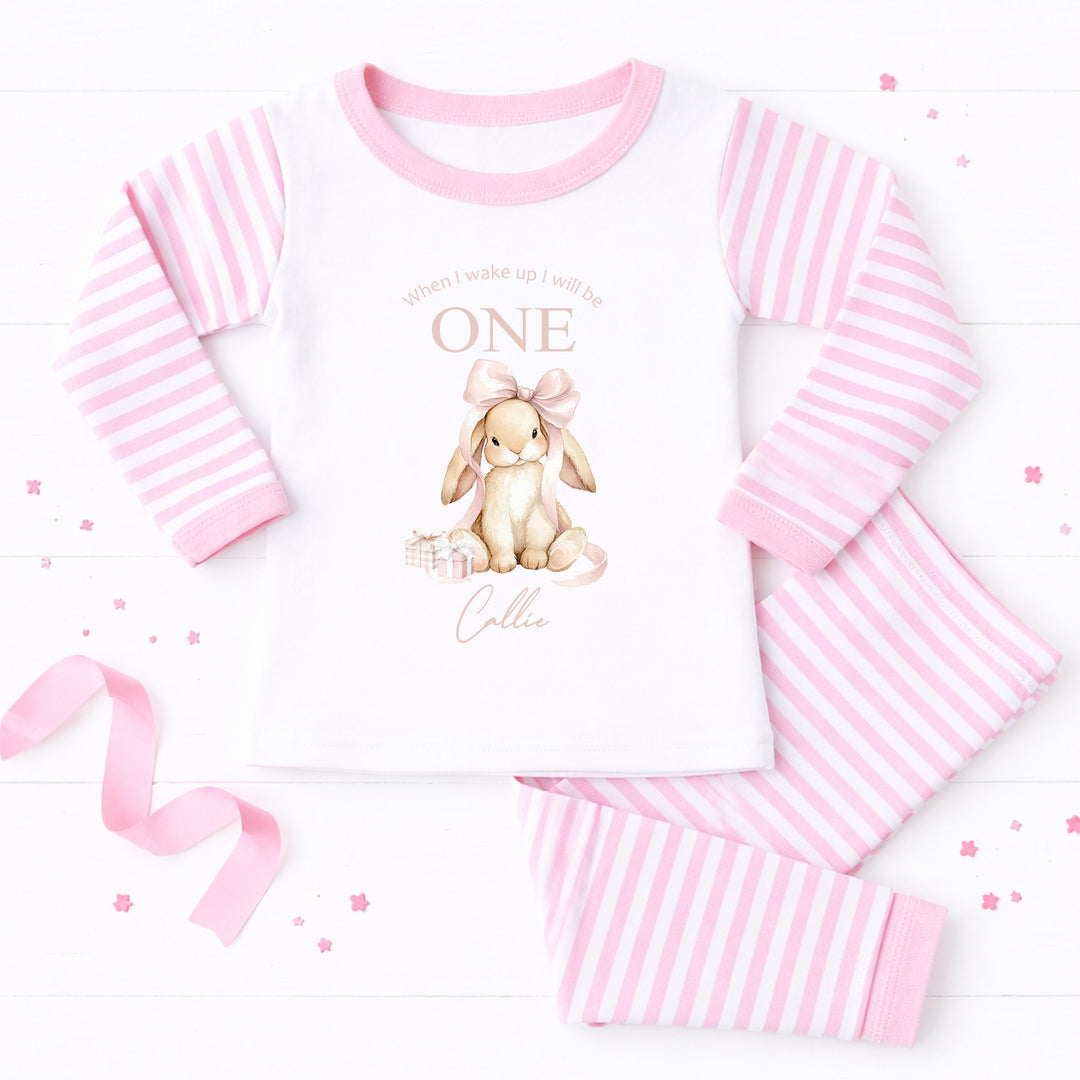 Personalised Pink Bow Bunny When I Wake Up I Will Be One First Birthday Pyjamas