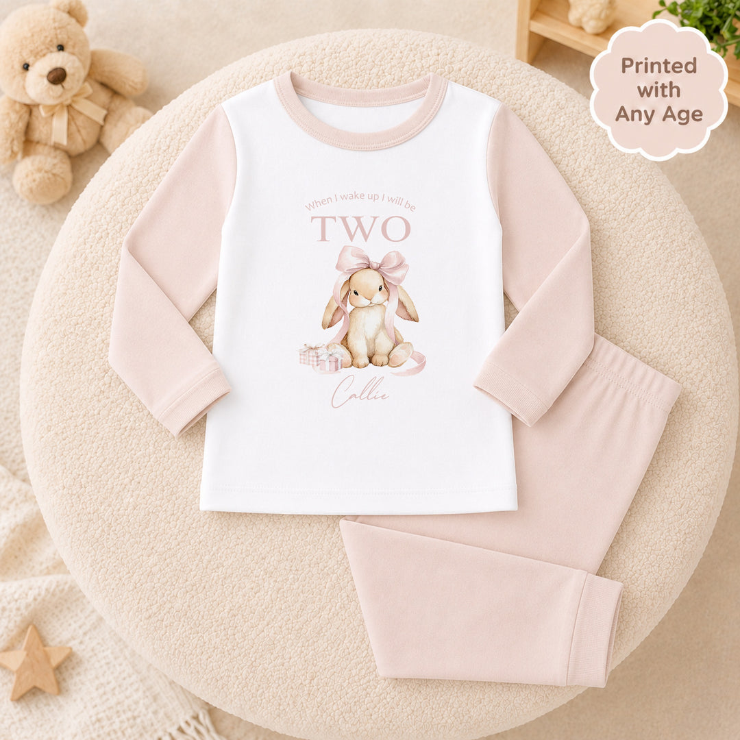 Personalised Pink Bow Bunny Any Age Birthday Pyjamas