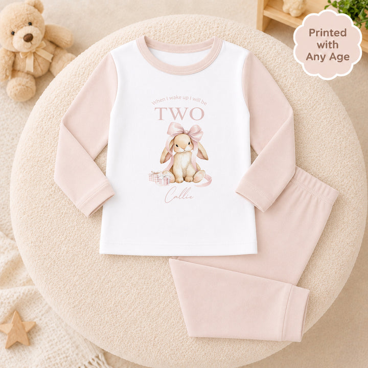 Personalised Pink Bow Bunny Any Age Birthday Pyjamas
