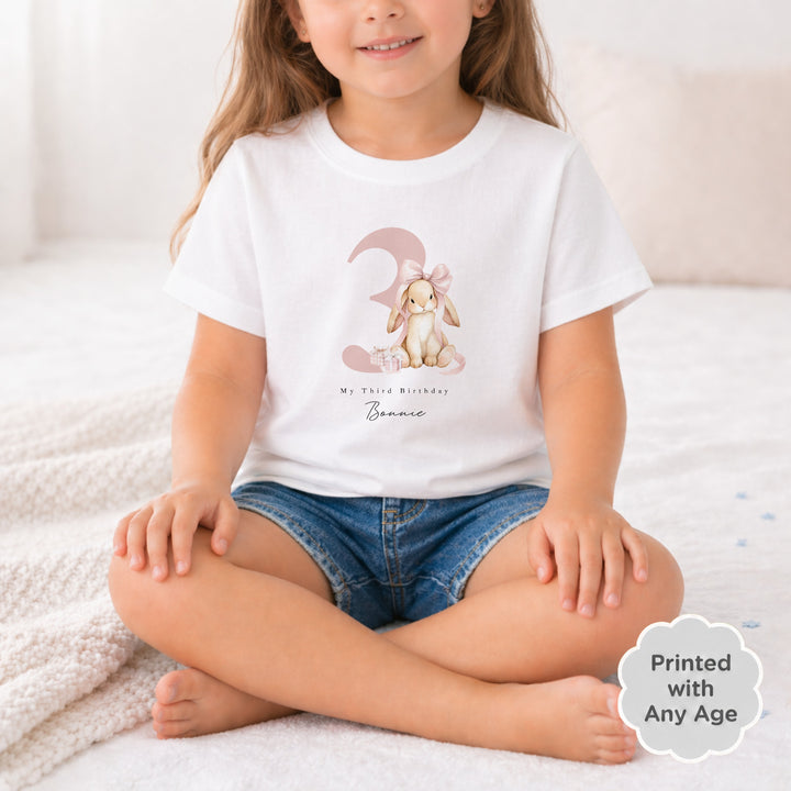 Personalised Pink Bow Bunny Any Age Birthday T-Shirt