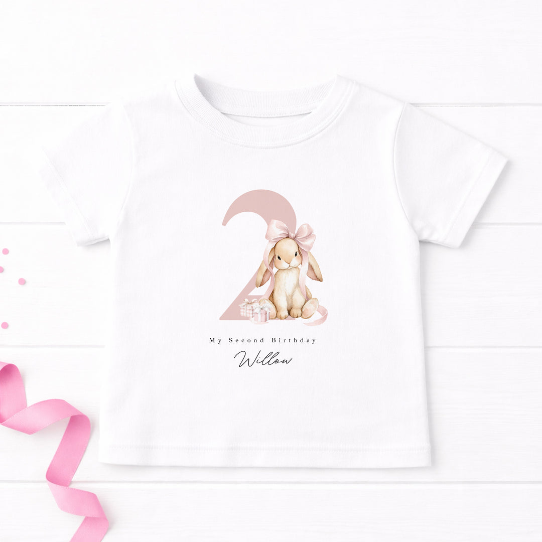 Personalised Pink Bow Bunny Any Age Birthday T-Shirt