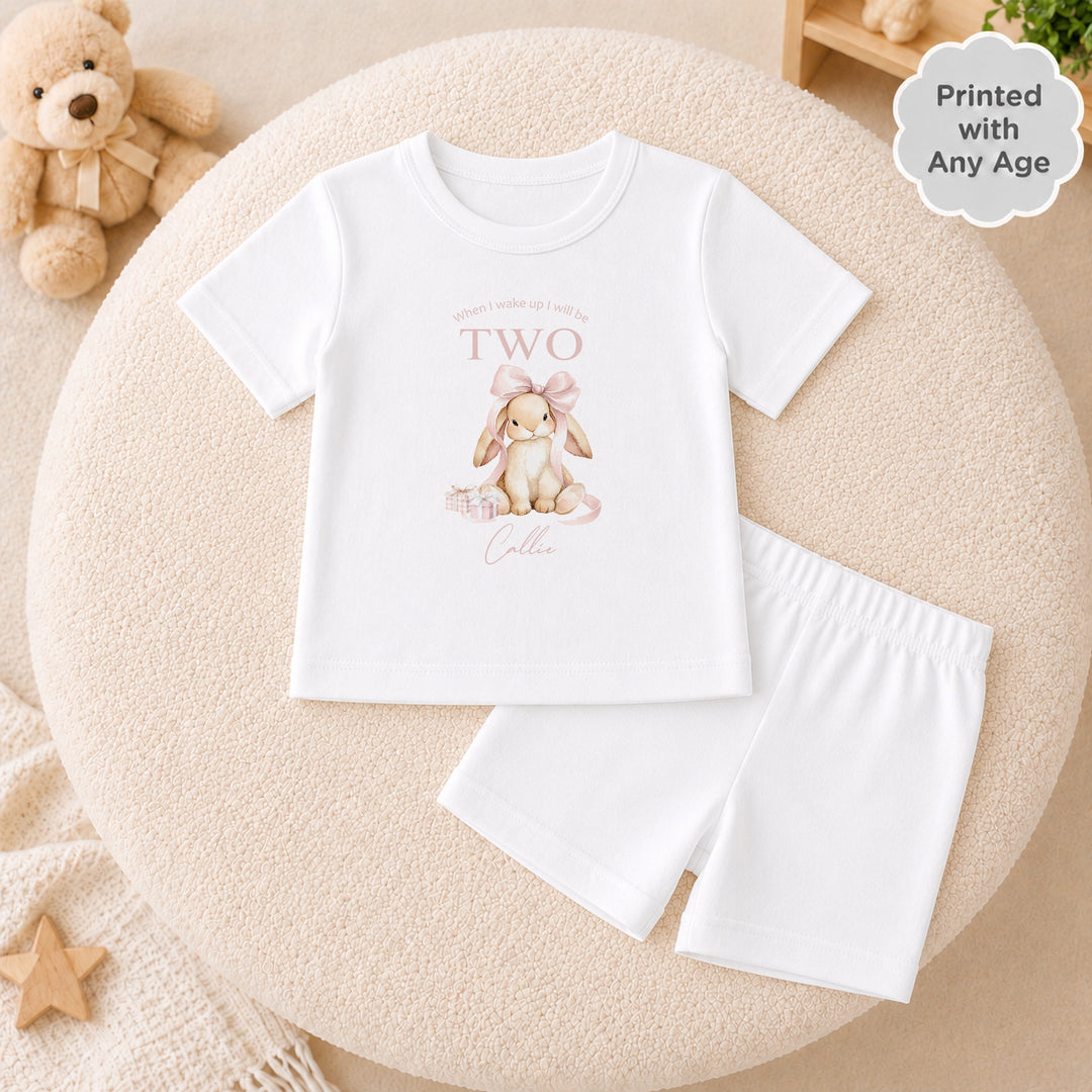 Personalised Pink Bow Bunny Short Sleeve Any Age Birthday Pyjamas