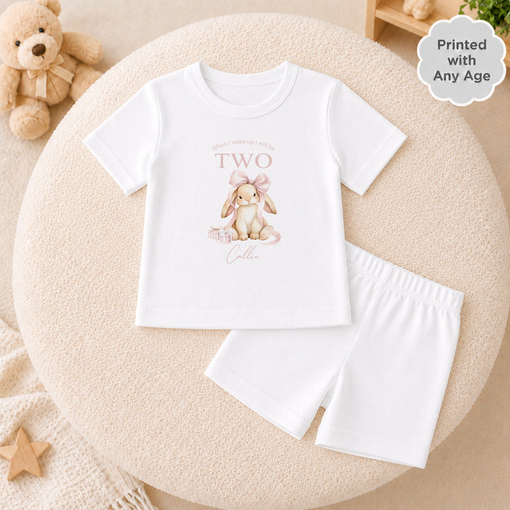 Personalised Pink Bow Bunny Short Sleeve Any Age Birthday Pyjamas