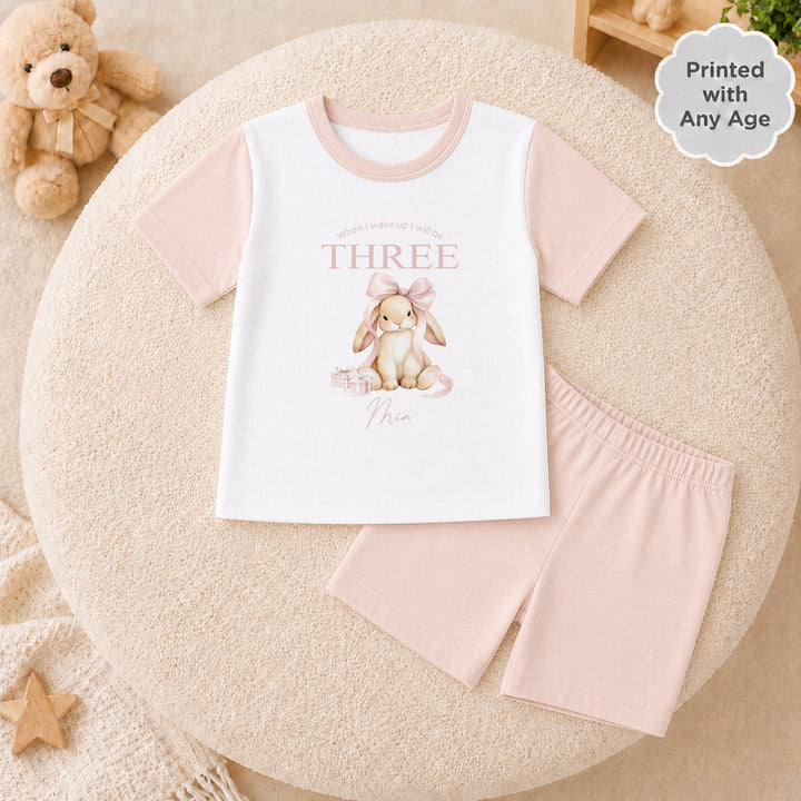 Personalised Pink Bow Bunny Short Sleeve Any Age Birthday Pyjamas