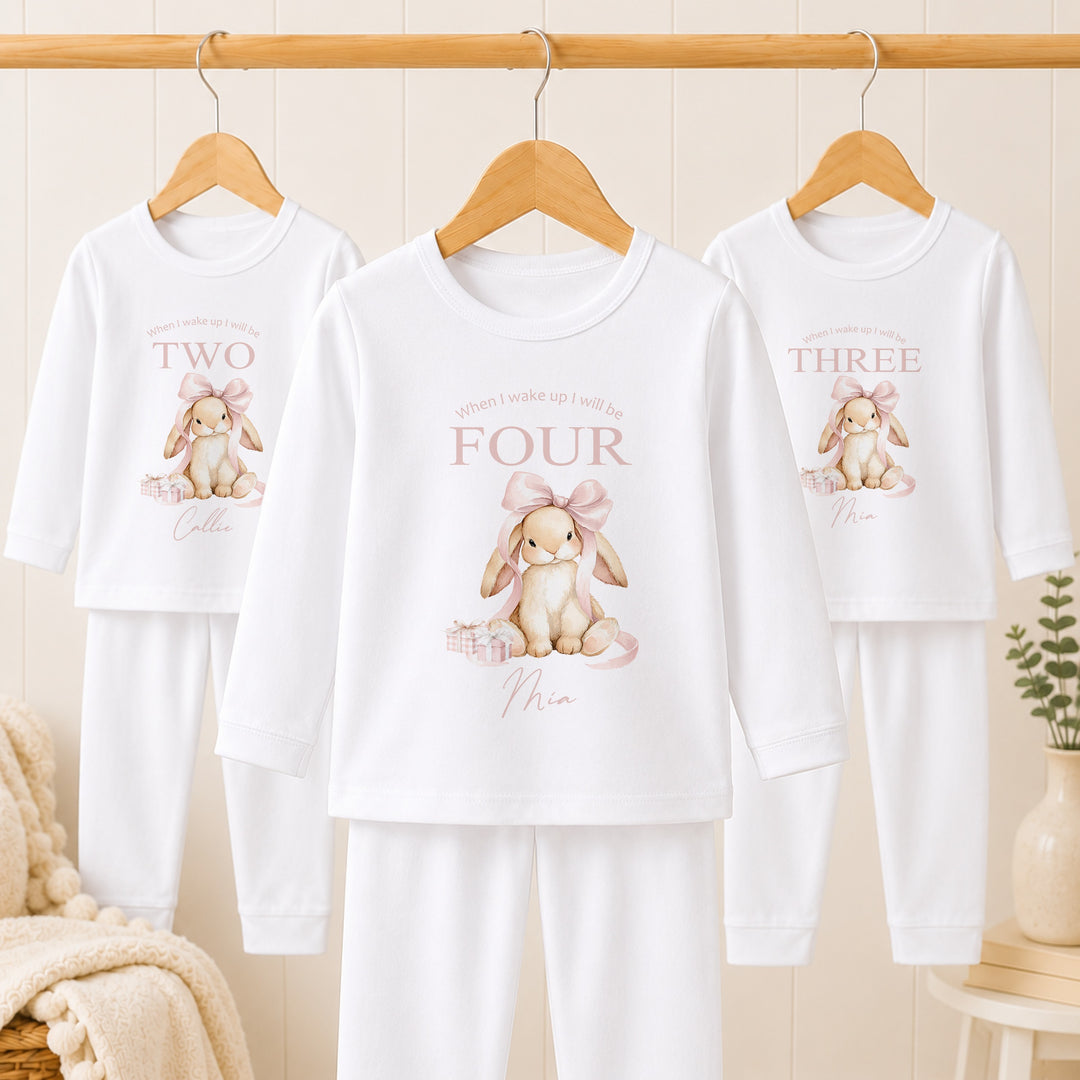 Personalised Pink Bow Bunny Any Age Birthday Pyjamas