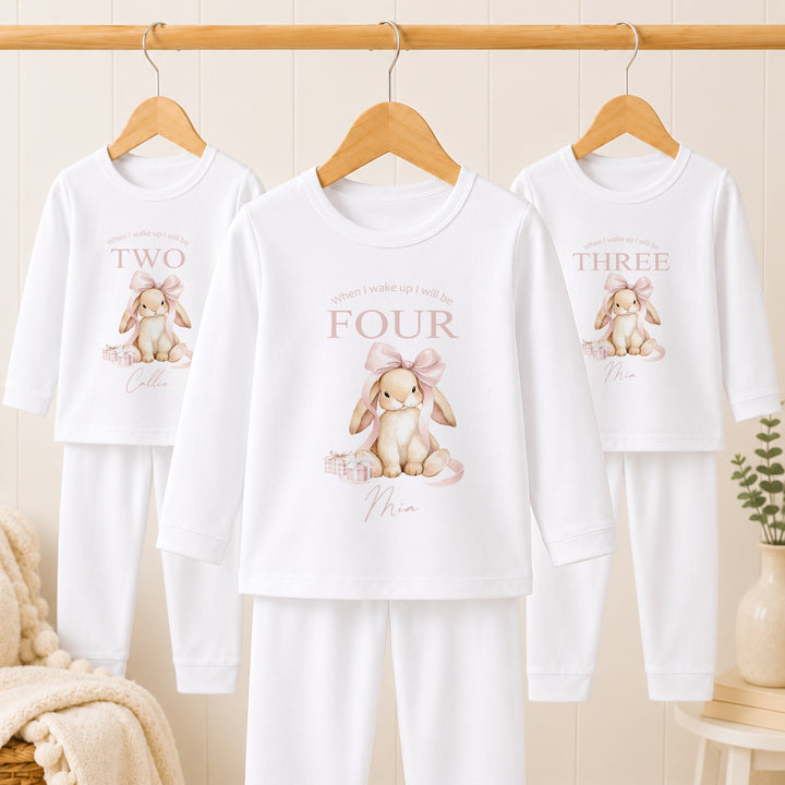 Personalised Pink Bow Bunny Any Age Birthday Pyjamas