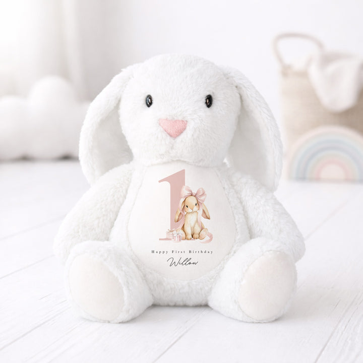 Personalised Pink Bow Bunny First Birthday Teddy