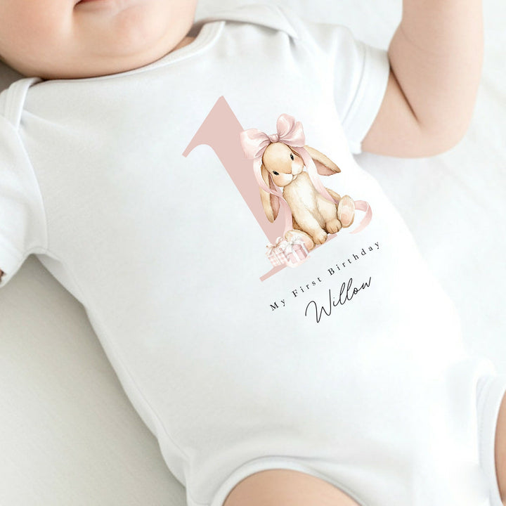Personalised Pink Bow Bunny First Birthday Vest