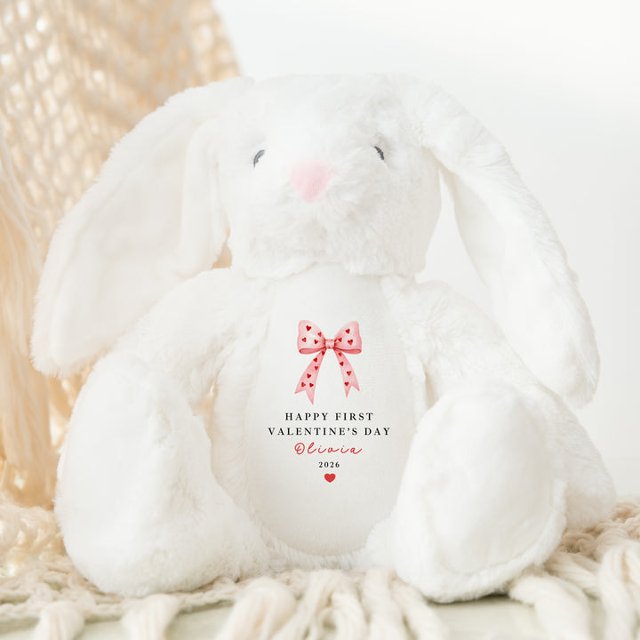 Personalised Pink Bow Happy First Valentine's Day Soft Toy