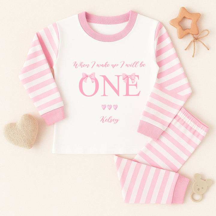 Personalised When I Wake Pink Bow Birthday Pyjamas