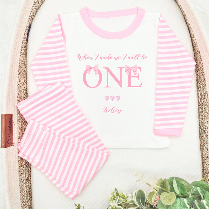 Personalised When I Wake Pink Bow Birthday Pyjamas