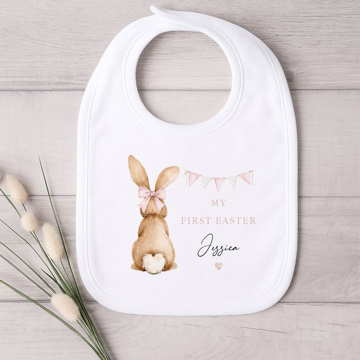Personalised Pink Bunny Bunting My First Easter Baby Grow, Vest or Bib