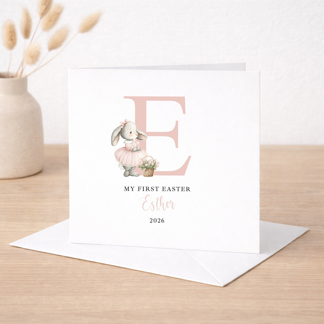 Personalised Pink Initial Bunny My First Easter Card