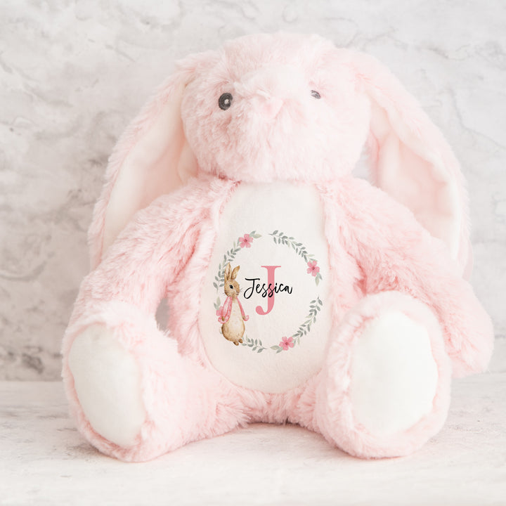 Personalised Girls Pink Floral Bunny Wreath Babygrow & Bunny Set