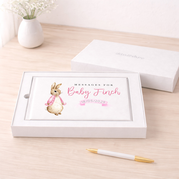 Personalised Pink Rabbit Baby Shower Guest Book