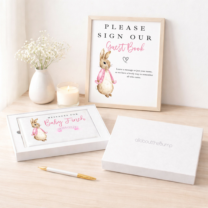 Personalised Pink Rabbit Baby Shower Guest Book