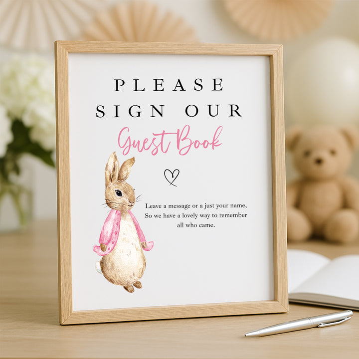 Personalised Pink Rabbit Baby Shower Guest Book