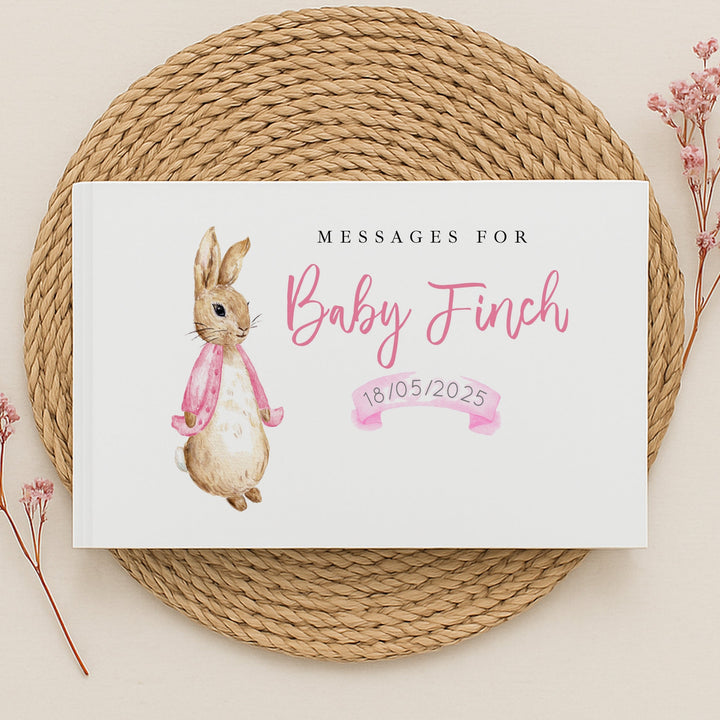 Personalised Pink Rabbit Baby Shower Guest Book