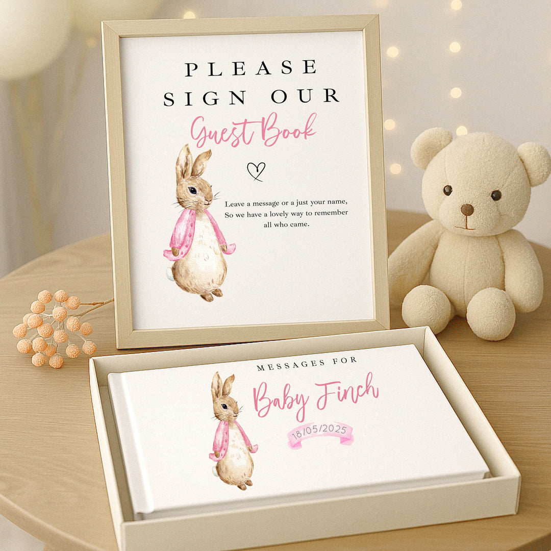 Personalised Pink Rabbit Baby Shower Guest Book