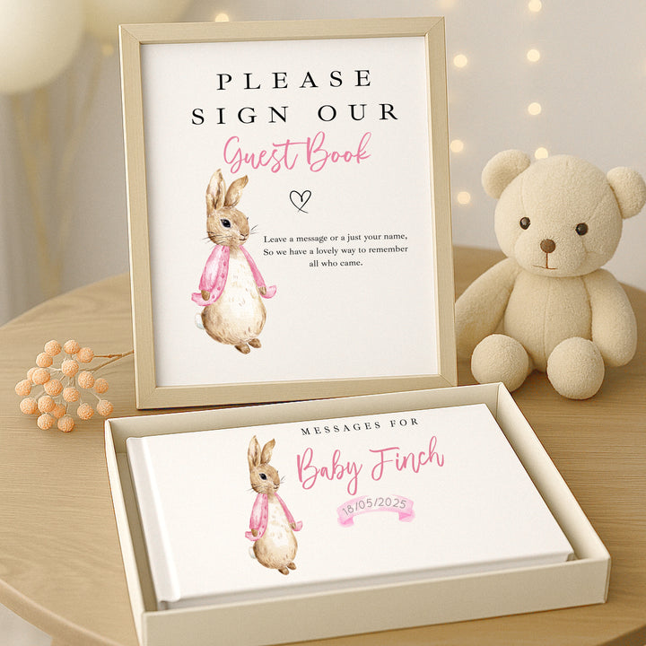 Personalised Pink Rabbit Baby Shower Guest Book